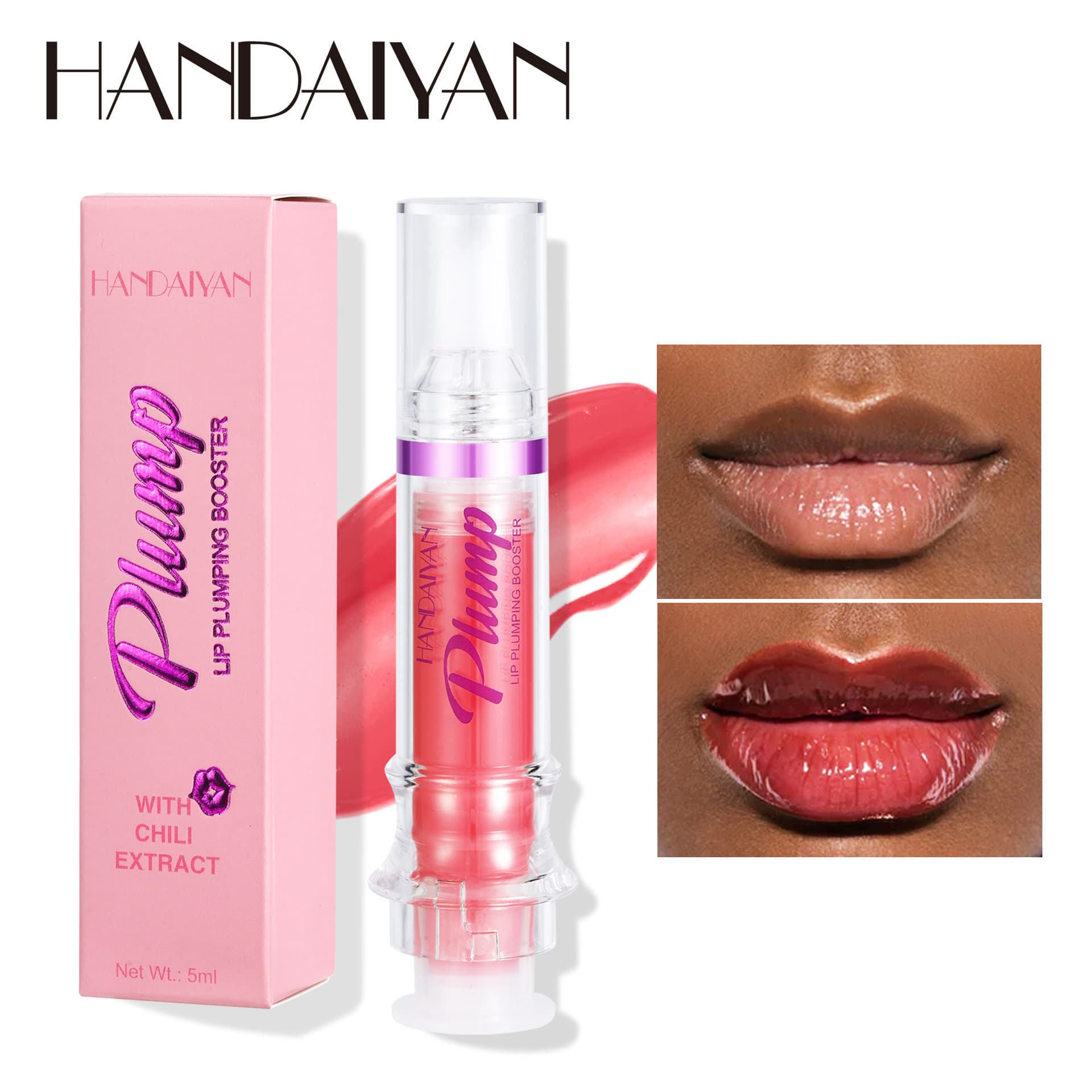Cross-border lip plumping, lip oil syringe, lip gloss, slightly spicy, plump lips, glass mirror finish.