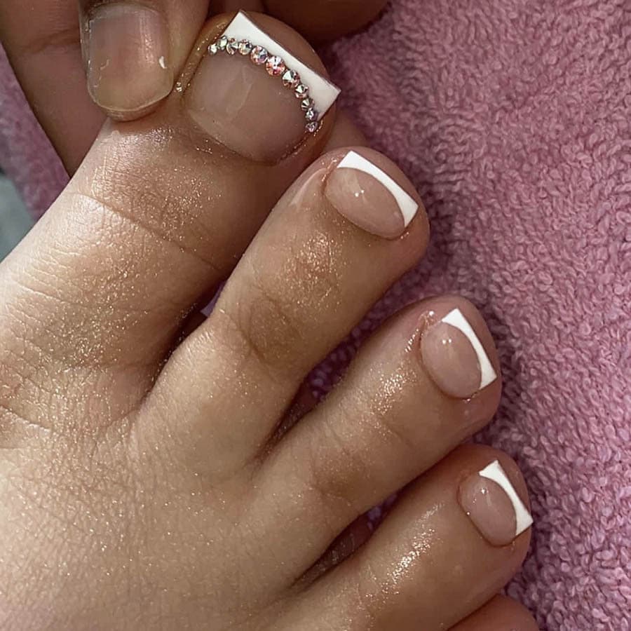 White French Tip Press on Toenails Short Square Fake Toenail