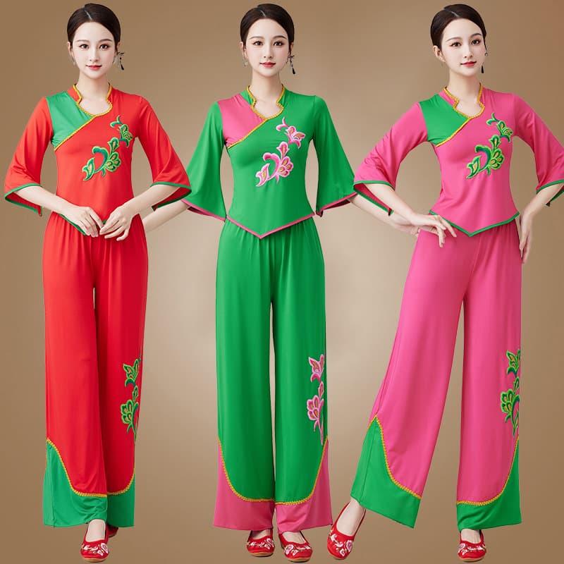 2401 New Square Dance Costume Set for Women, Stand-up Collar, Ethnic Fan Dance Yangko Costume, Group Performance Costume