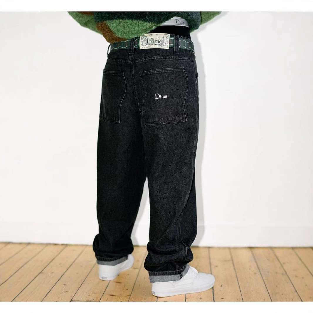 Street Style Skateboard Dime Baggy Straight Loose Casual Denim Pants Low Waist Zipper Closure Cotton Long Trousers for Men