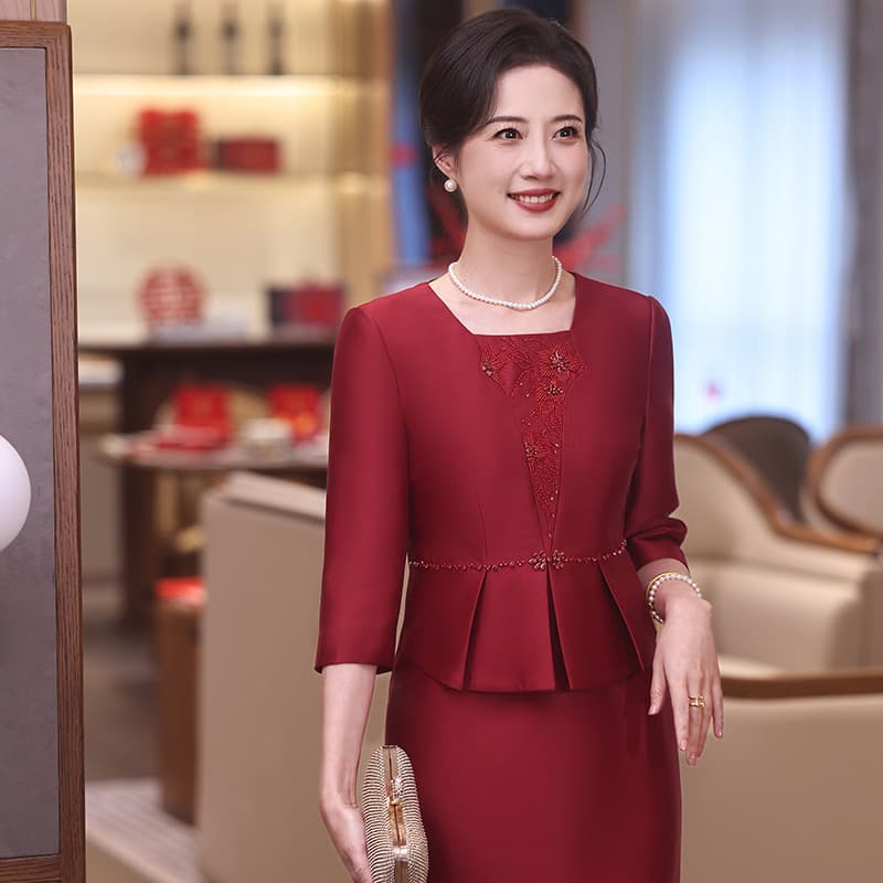 Summer Fashion Set for Mothers, Festive Style, Stylish and Slimming Wedding Dress Set 96