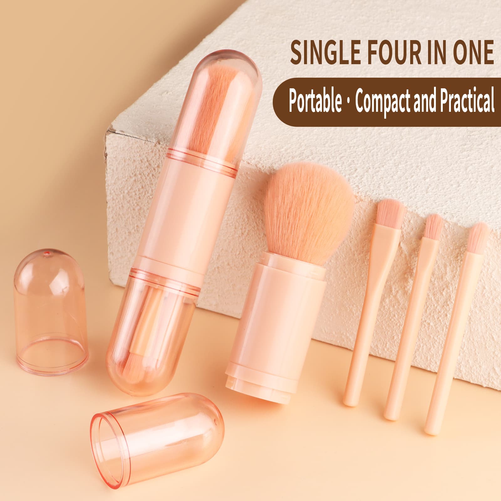 Capsule-Style 4-in-1 Retractable Makeup Brush: Dual-Use Powder and Eyeshadow Brush, Small Portable Touch-Up Makeup Tool