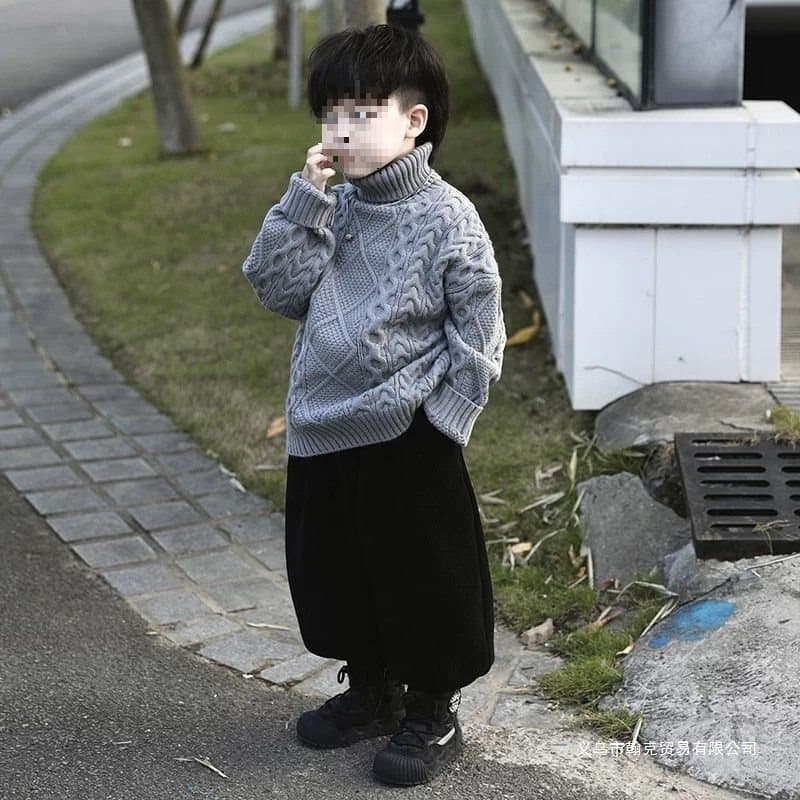 Children's sweater boys/girls thickened autumn/winter high-neck knitwear new solid color cable knit base layer baby knit