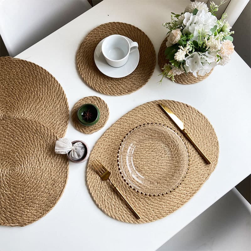 Rough Jute Rope Heat Insulation Mat, Ins Style Semi-Handwoven Placemat, Linen Grass Heat-Resistant Pot Pad, Durable Hot Pan Mat for Casserole