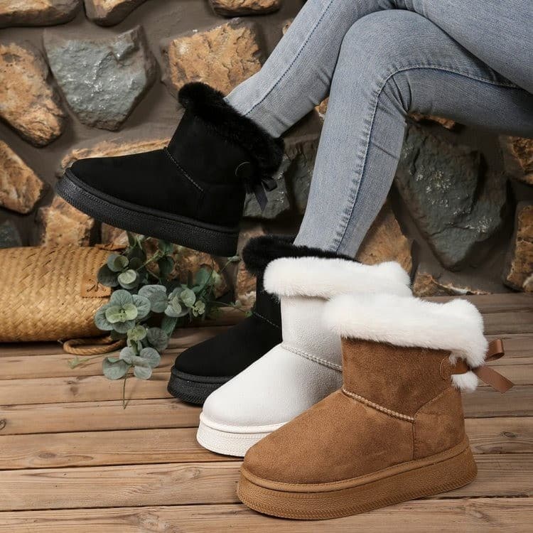 Overseas Trade Winter New Thickened Fleece-Lined Plus Size Snow Boots Thick Sole Furry Bow Warm Short Boots for Women