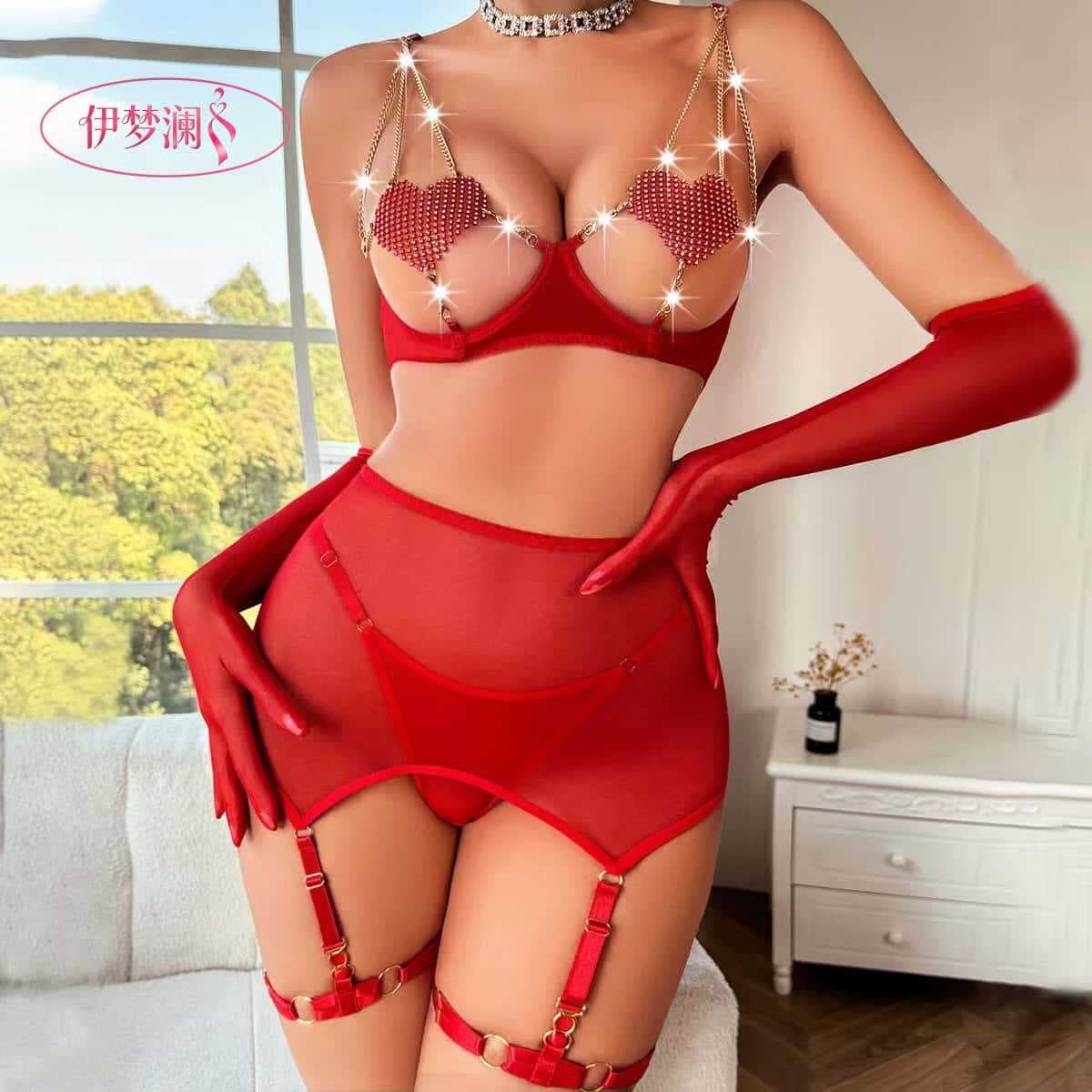Yimenglan New Sexy Pure Desire Push-Up Lace-Up Lingerie Flirting Sexy Sleepwear