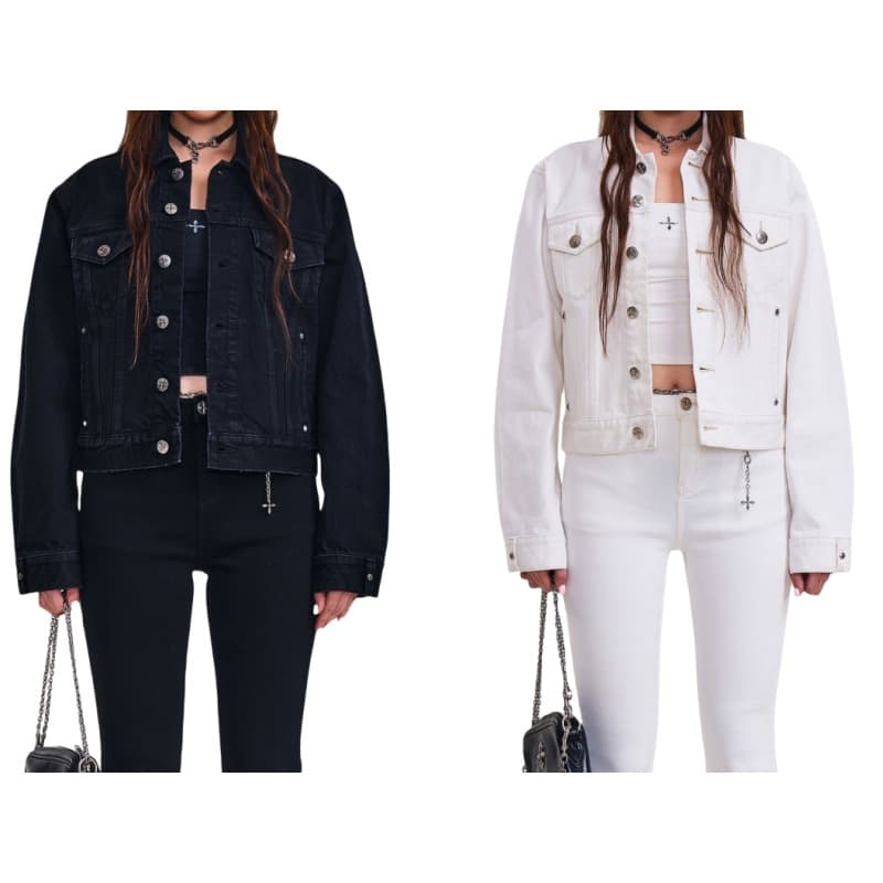 SMFK Cross Eternal Slim Fit Denim Jacket Cotton Slim Fit Black and White New Spring Jacket for Women