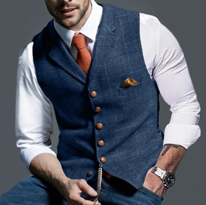 European and American Cross-Border Spring/Autumn Men's Slim Fit Plaid Vest Thin Style In Stock Fast Shipping