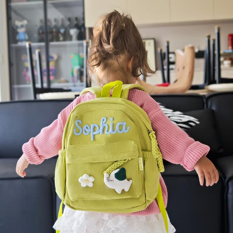 Etsy Cross-Border Personalized Name Style Cute Corduroy Large Capacity Backpack with Adhesive Custom Letter Backpack