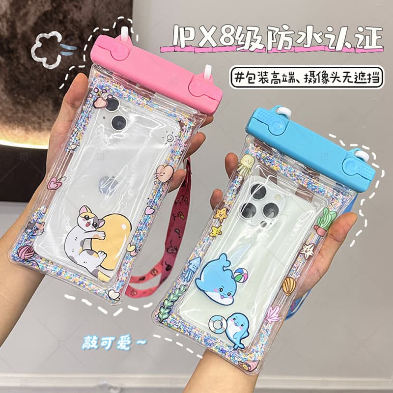 Cartoon Inflatable Waterproof Phone Bag Level 8 Touchscreen Compatible Swimming Diving Case Convenient Portable PVC Mobile Cover