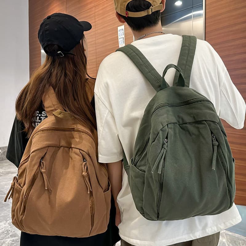 Korean Style Casual Canvas Backpack 2025 New Women's Fashion Versatile Student Schoolbag Simple Lightweight