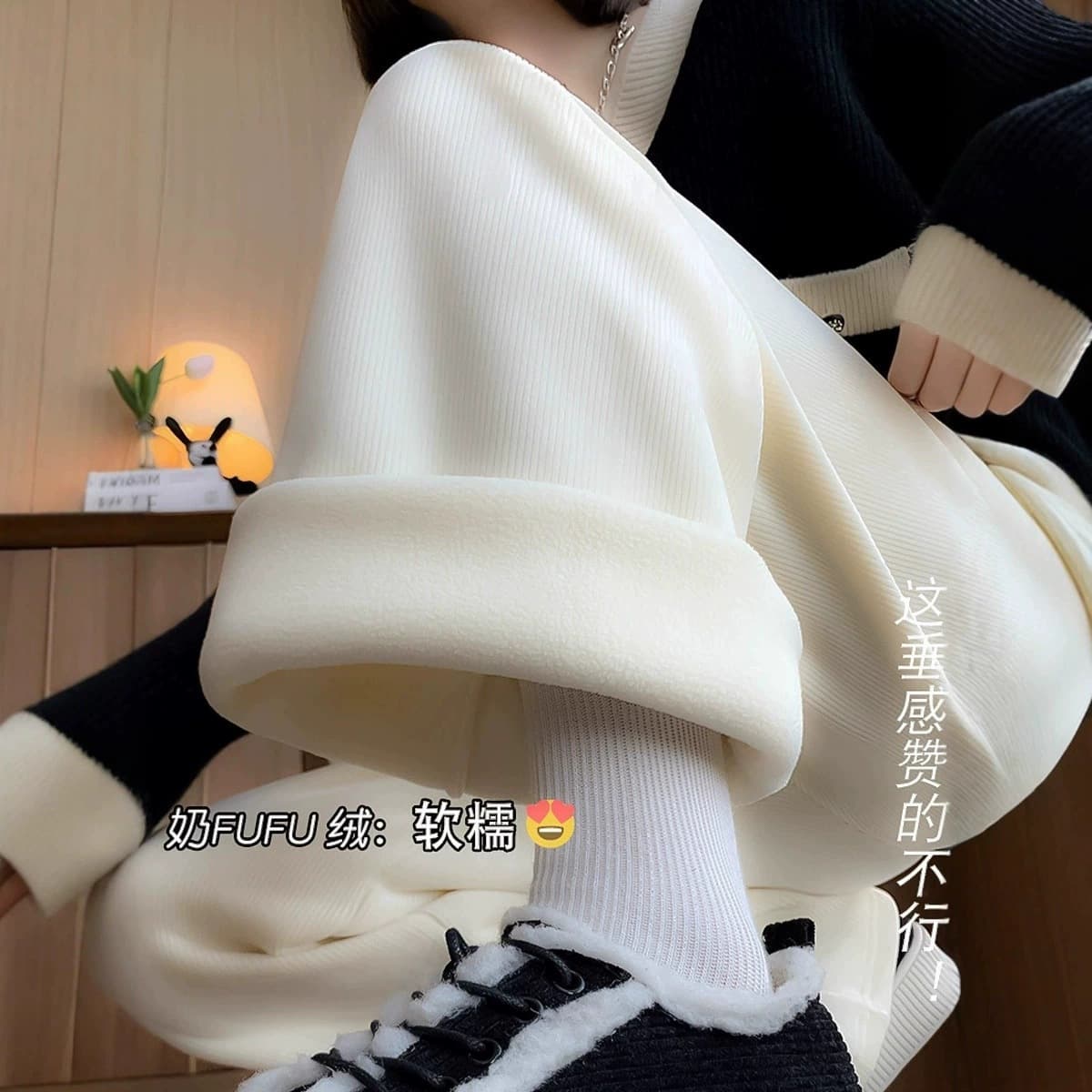 2026 new autumn and winter plus velvet corduroy wide-leg pants high-waist slim plus size women's casual pants straight-leg pants