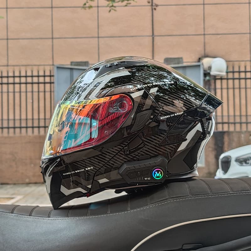 Orz Motorcycle Helmet with Bluetooth, Men's and Women's Open-Face Helmet, Colorful Mirror, Winter Dual-Lens, Full Coverage, New National Standard 3C Certified for All Seasons