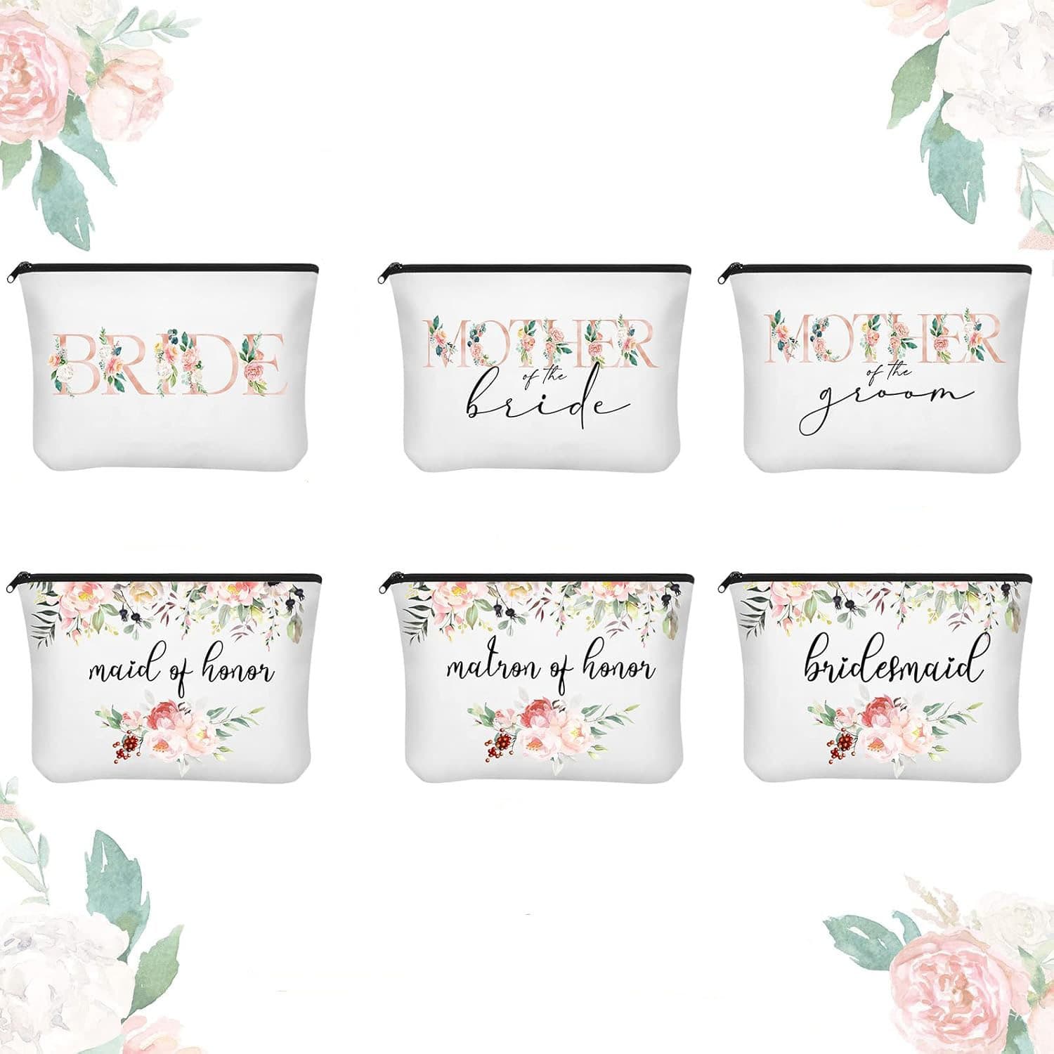 Amazon Cross Border Bachelorette Party Bride Flower White Canvas Makeup Bag Bridal Gift Wedding Bridesmaid