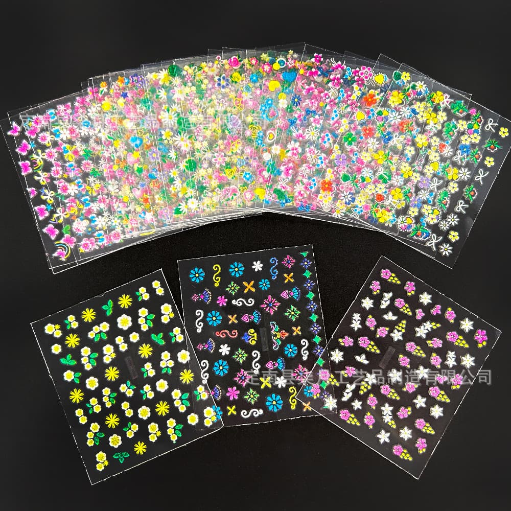 Amazon's Popular Black and White Floral Nail Stickers with Glitter, Japanese-Style Fresh Flowers, Hearts, and Stars Nail Stickers