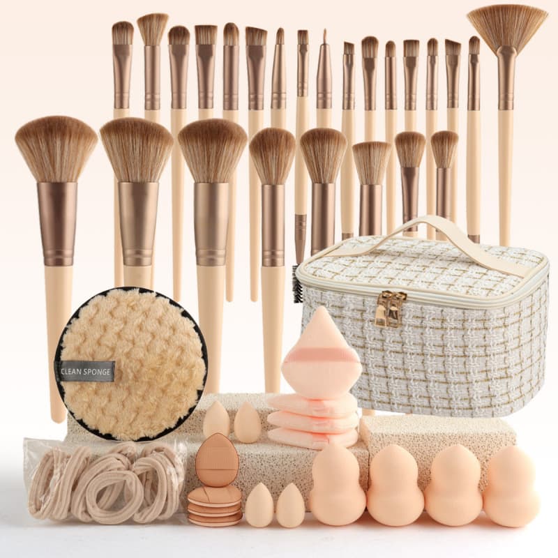 44-piece set of beige small fragrance large-capacity makeup brush set ins style portable toiletry storage bag portable for outing
