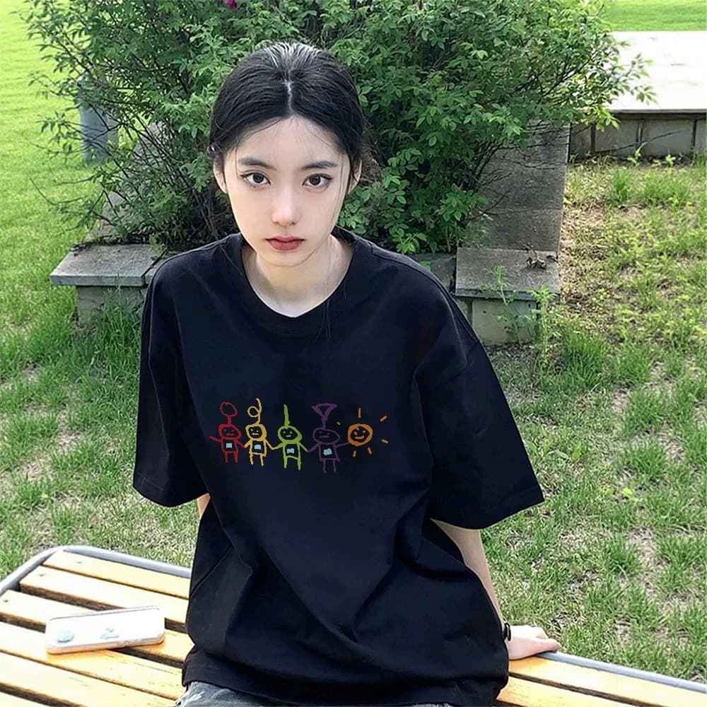 100% Cotton American Hong Kong Style Chic Teletubbies Short Sleeve T-Shirt for Women 2026 New Design Sense Niche Top
