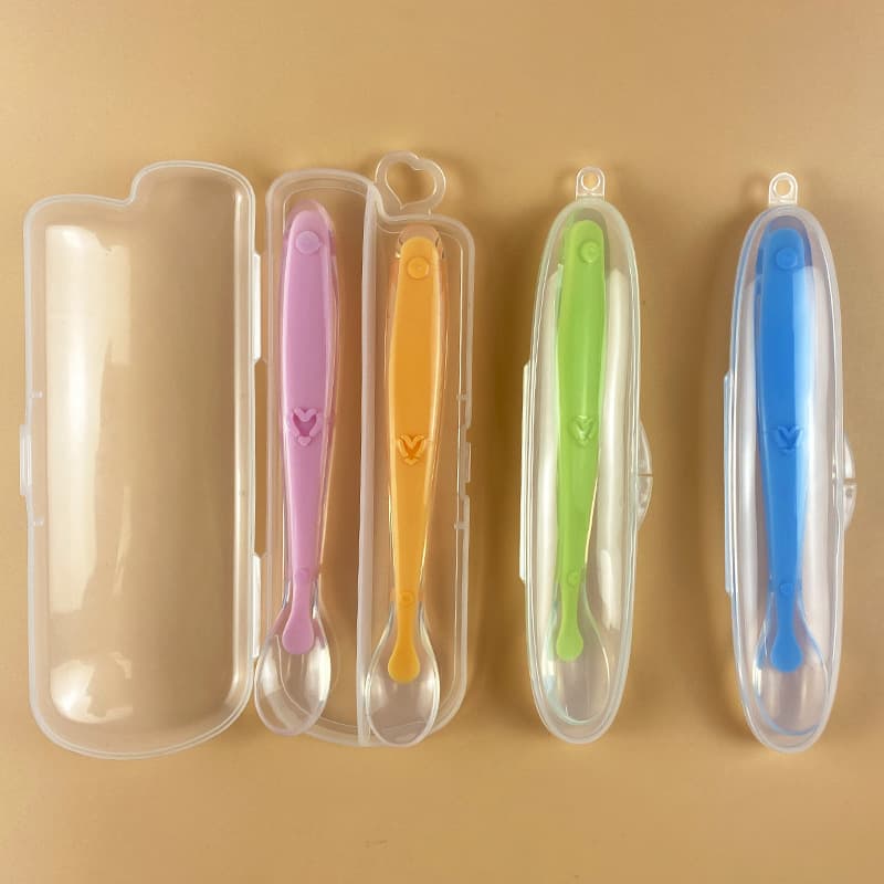Baby Silicone Spoon with Storage Case, Full Silicone Training Spoon, Soft Spoon for Baby Feeding, Children's Feeding Utensils