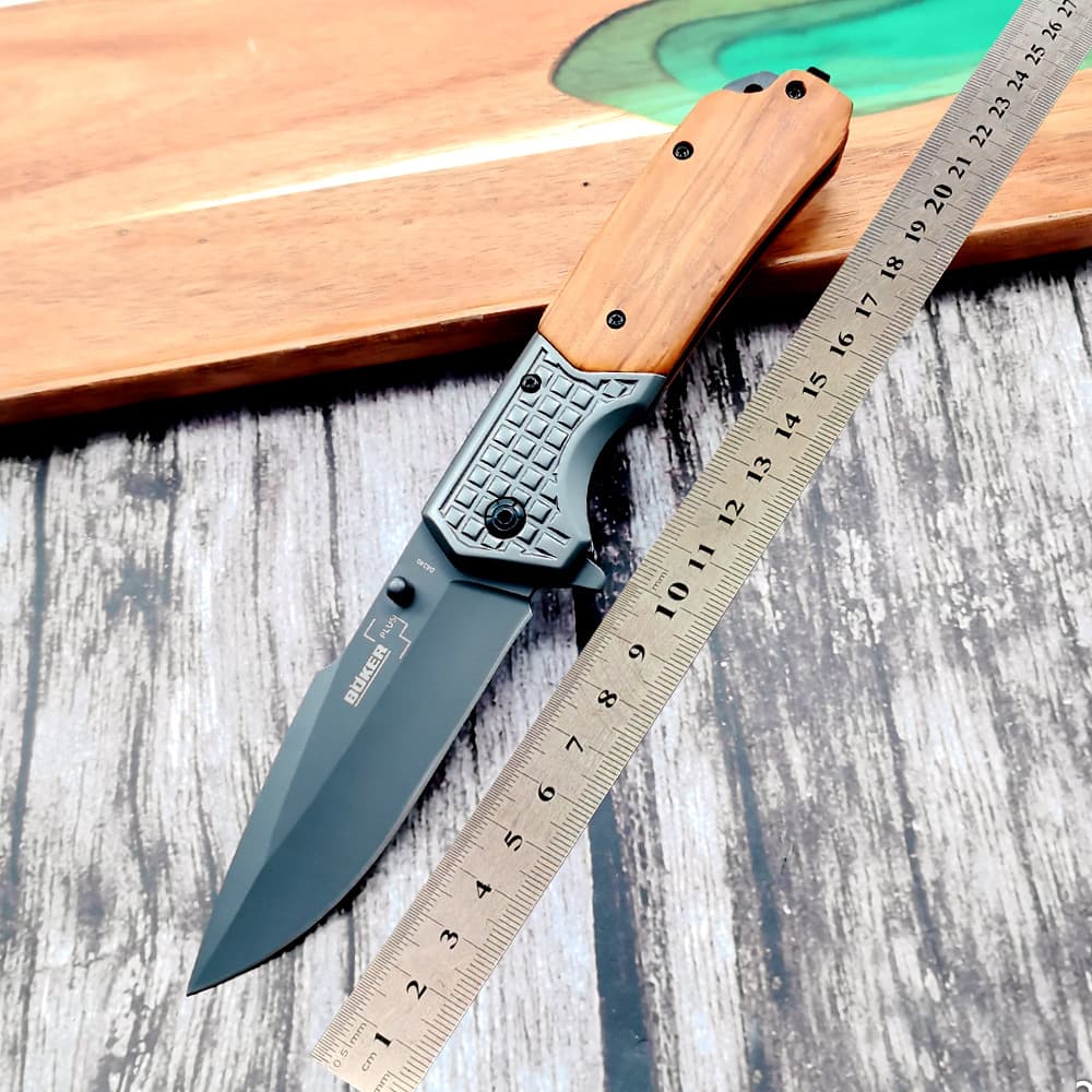 Olive Wood Handle Sharp Outdoor Self-Defense Folding Knife, Car Window Breaker, Package Opener, Jungle Tactical Knife