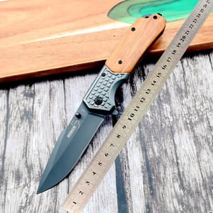 Olive Wood Handle Sharp Outdoor Self-Defense Folding Knife, Car Window Breaker, Package Opener, Jungle Tactical Knife