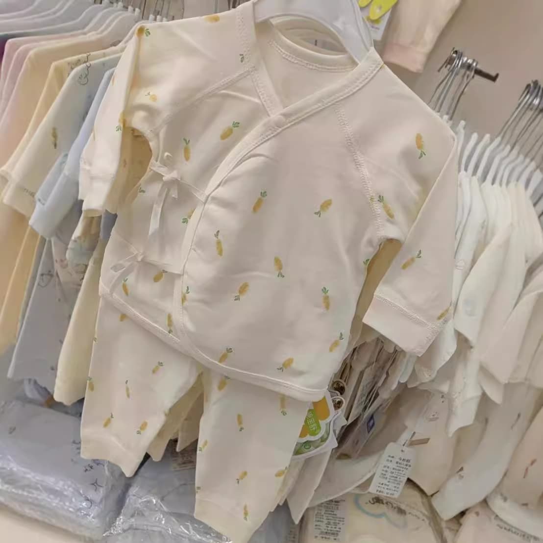 Mian Shu Bao Spring and Autumn Baby Pure Cotton Underwear Set, Newborn Four-Season Style, Seamless Binding Set, Size 52-59