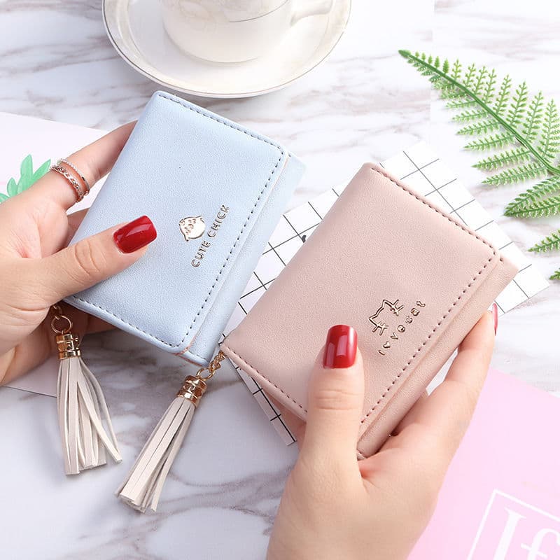 Korean Tassel Women's Wallet Ultra-Thin Coin Purse Multi-Card Slot Card Holder Sweet Money Clip PU Leather Zipper Closure
