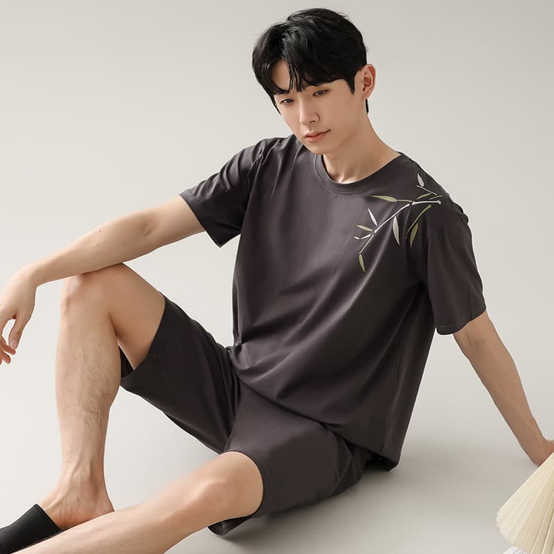 Men's Summer Modal Short Sleeve Pajama Set, Thin, Plus Size, Wearable Outside, Teen Boys' Homewear Suit