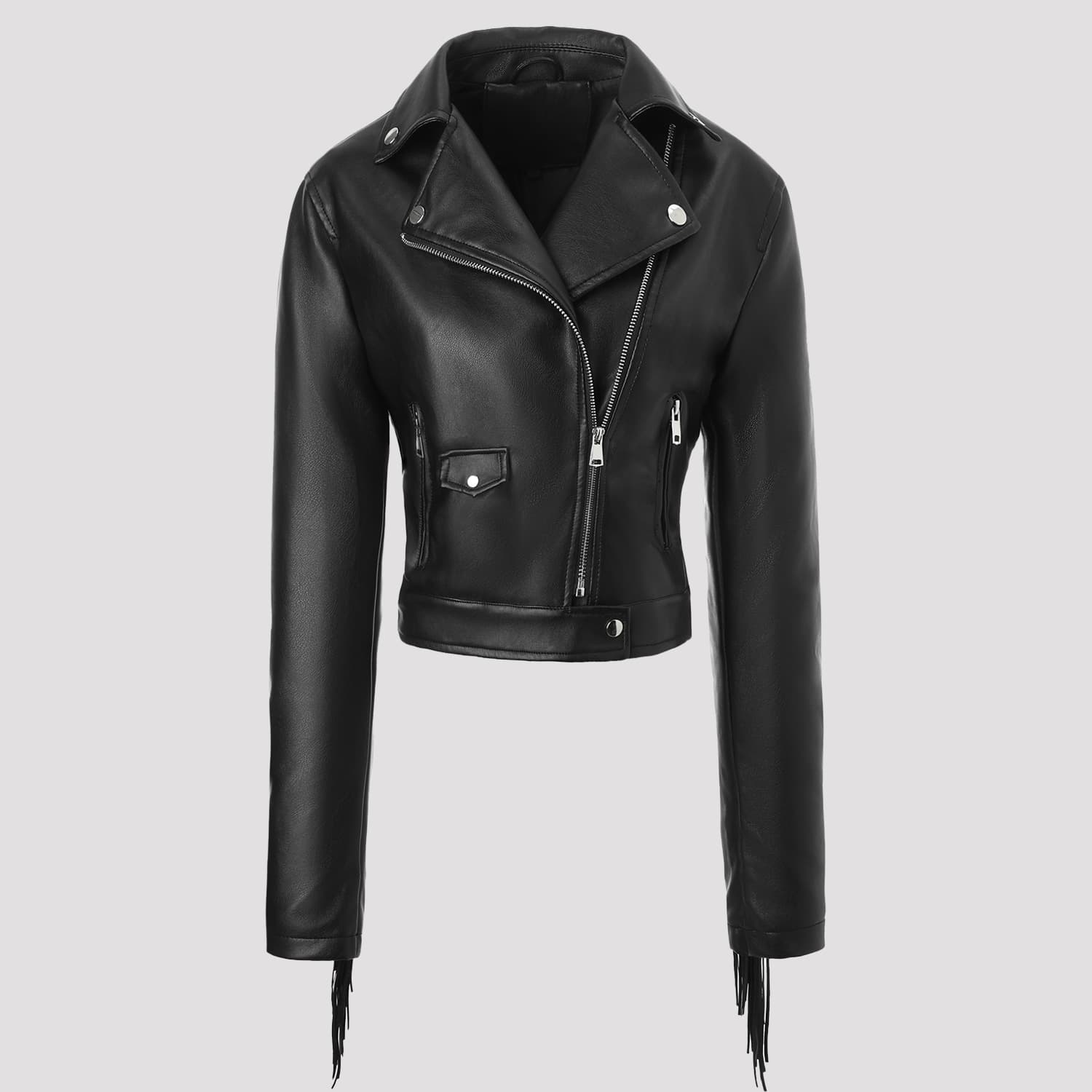 Cross-Border Foreign Trade Women's Clothing, Personalized Slim-Fit Tassel Faux Leather Jacket, Motorcycle Style PU Leather Jacket, Spring and Autumn Women's Coat