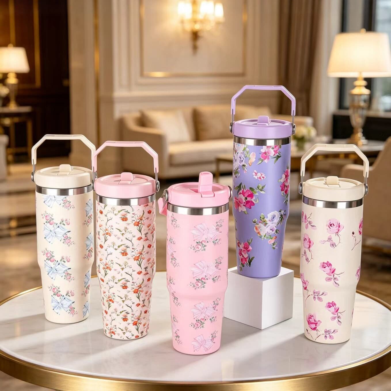 Amazon 30oz Tumbler Car Cup Creative Floral Stainless Steel Insulated Cup Outdoor Portable Large Capacity Ice Boss Cup