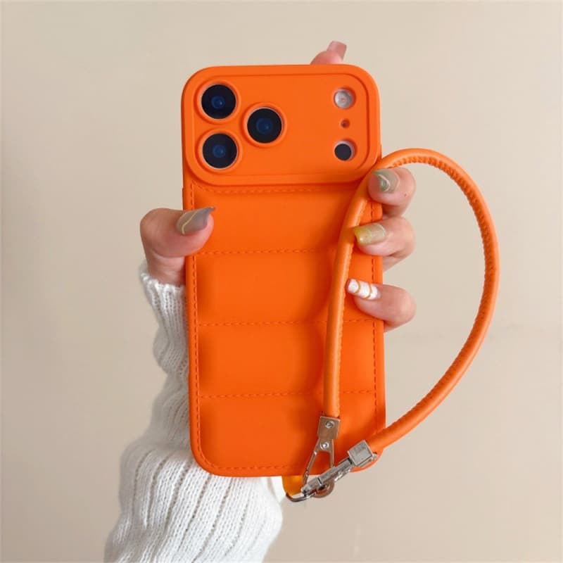 Compatible with Samsung Apple iPhone 17 Case 16 Pro Max Leather Lanyard Korean Japanese Style Down Jacket Material