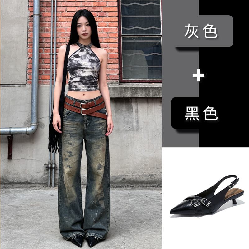 Layered Sheepskin Leather Insole Pointed Toe Fashion Shoes 2026 Spring New Versatile Belt Buckle Stiletto Heel Sandals for Women