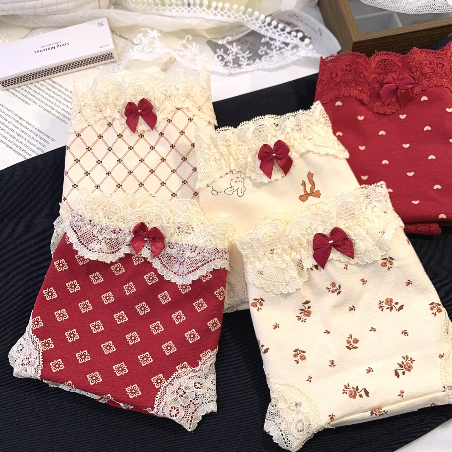 Extended Crotch Class A Zodiac Year Red Sweet Floral Pure Desire Panties Women's Mid-Low Waist Antibacterial Triangle Briefs