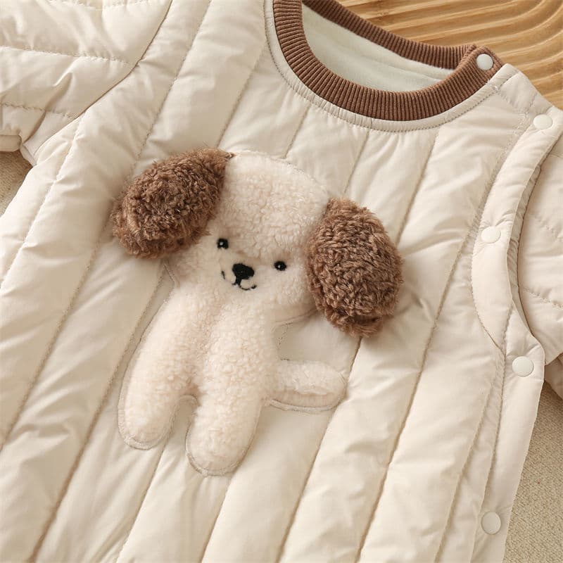 Baby Moe Fleece-Lined Romper Autumn Winter Cotton-Padded Baby Warm Unisex Clothes Harem Outfit Cotton Coat