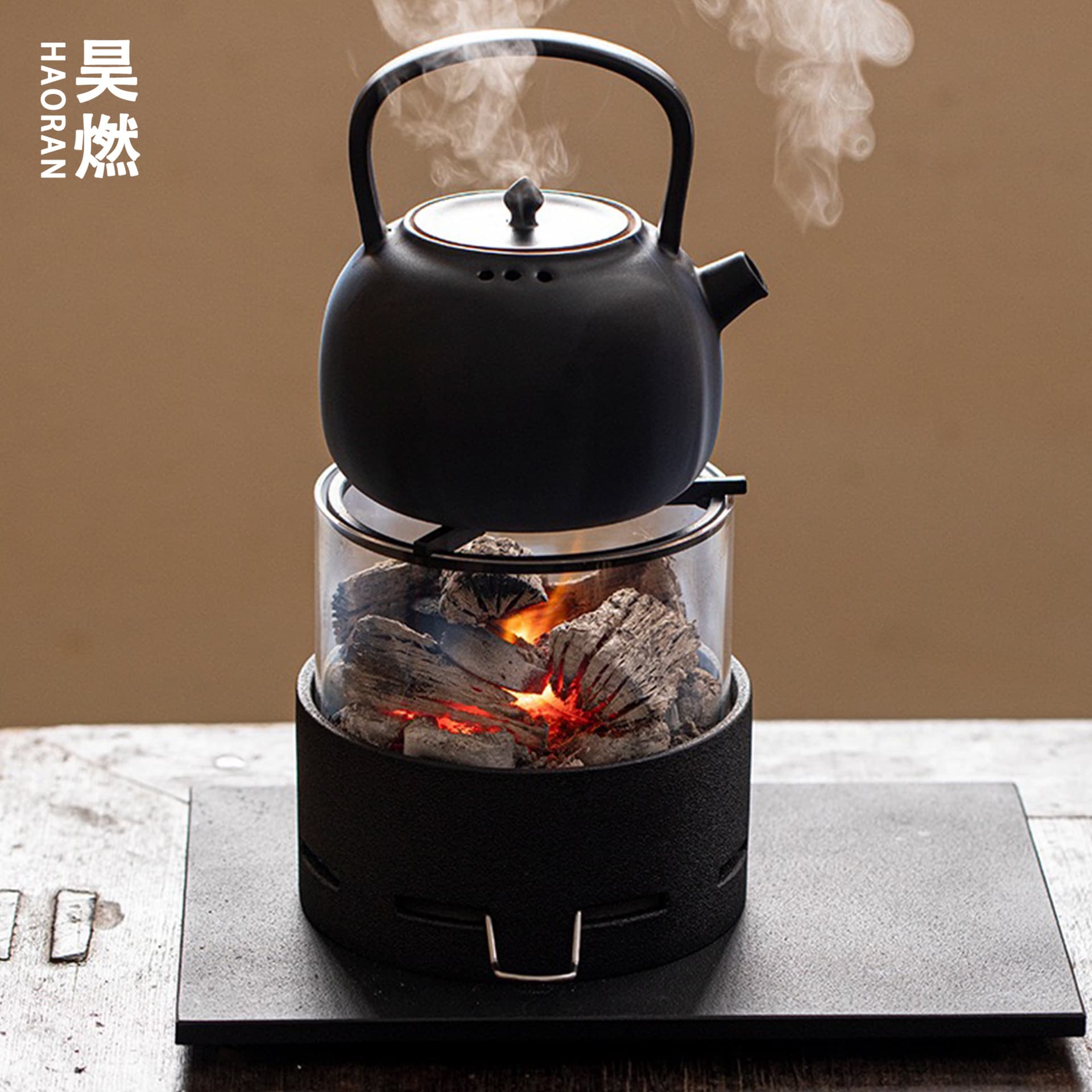 Haoran Hearth Tea Brewing Japanese-style Stove with Viewable Fire Charcoal Stove, Cast Iron Tea Room Outdoor Open Fire Tea Brewing Pot
