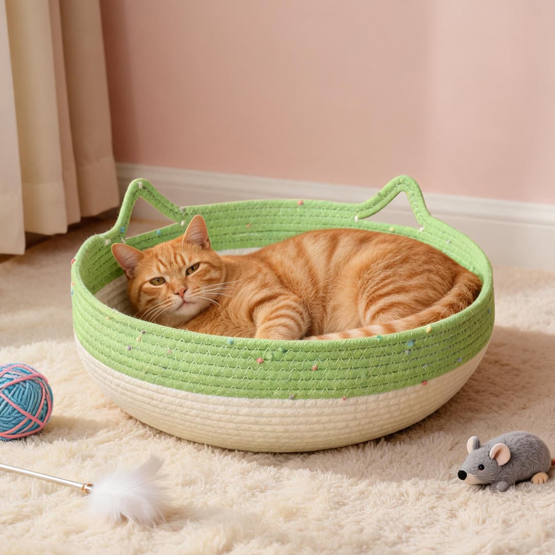 Rattan Cat Bed Cat Scratching Nest Cat House Pet Nest Trendy Cat Bed Summer Cool Four-Season