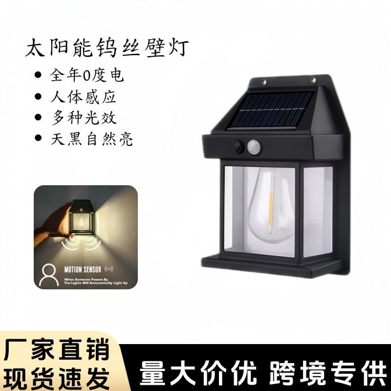 New solar tungsten lamp human body induction wall lamp courtyard aisle light night light ambient light garden outdoor light
