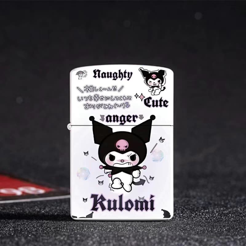 High-Fashion Viral Kuromi Kerosene Lighter Cartoon Cute Lighter Flint Wheel Ignition Metal Flip-Top Portable