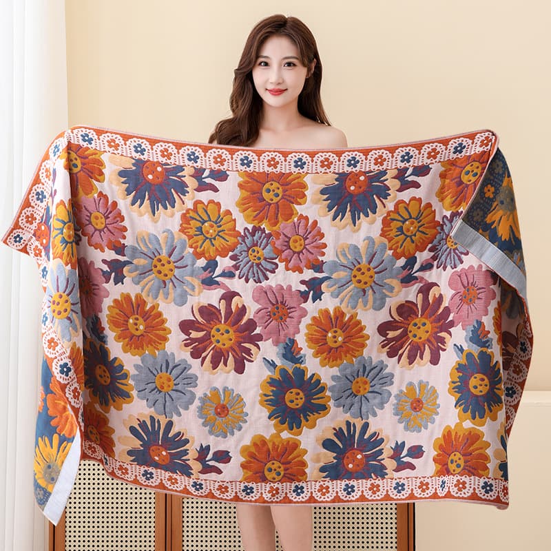 Extra-large 4-layer adult pure cotton gauze large bath towel spring/summer style, soft and less shedding, absorbent and quick-drying, oversized wrap
