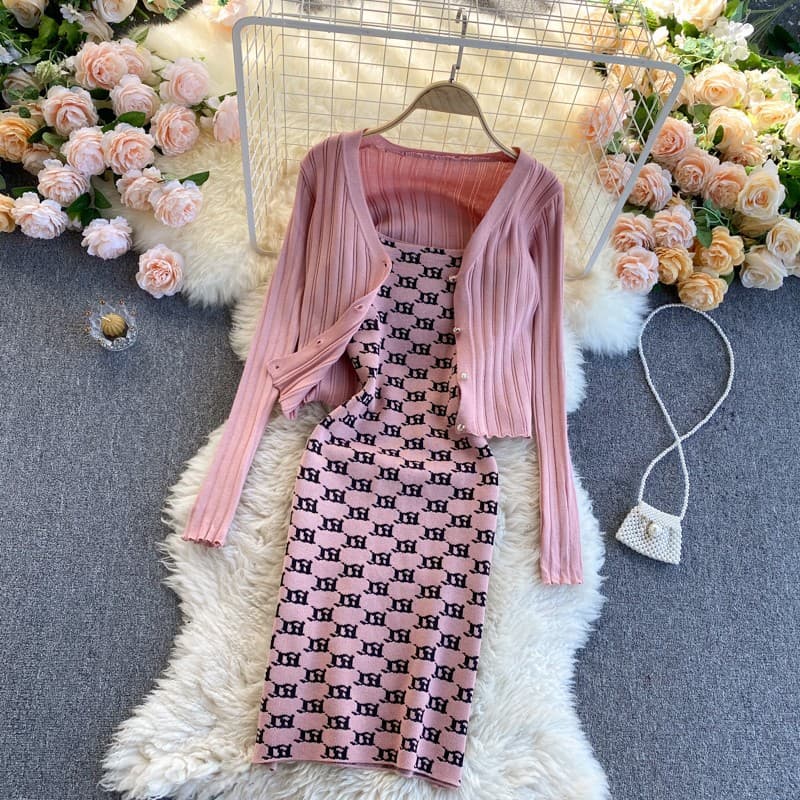 Hong Kong Style Fashion Two-Piece Set Women's Trendy Cardigan Knit Dress Spring 2026 New Arrival