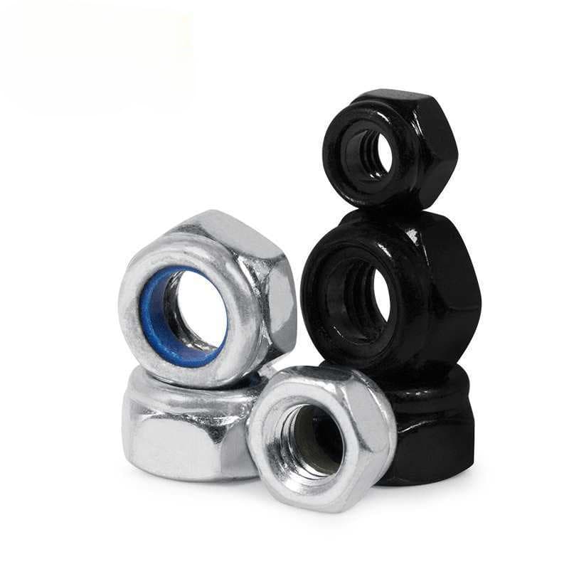 Iron Nickel Plated/Black Zinc Plated Hexagonal Nylon Lock Nut, Anti-Loose Self-Locking Anti-Detachment Screw Cap M2--M20