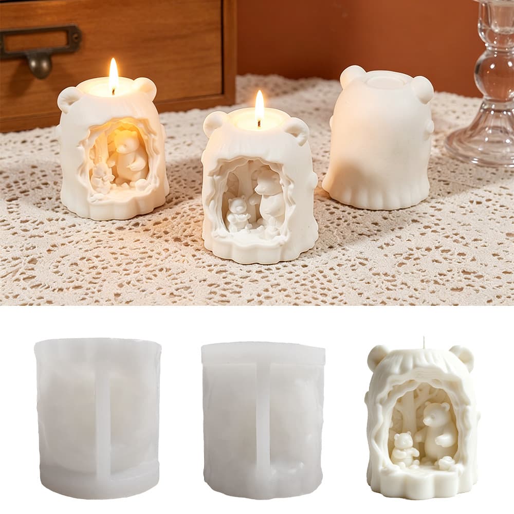 Tree hole bear mother and child bear ornaments silicone mold diy aromatherapy plaster three-dimensional animal cement glue abrasive tool