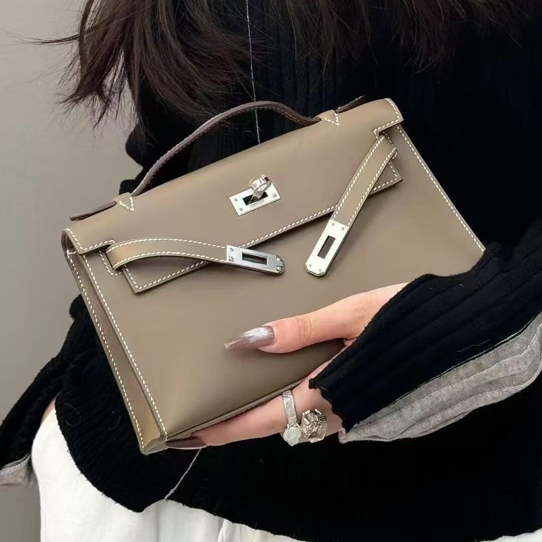 Generation Kelly Toe Layer Swift Cowhide Shoulder Crossbody Bag Semi-Handmade Genuine Leather Portable Mini Chain Bag for Women