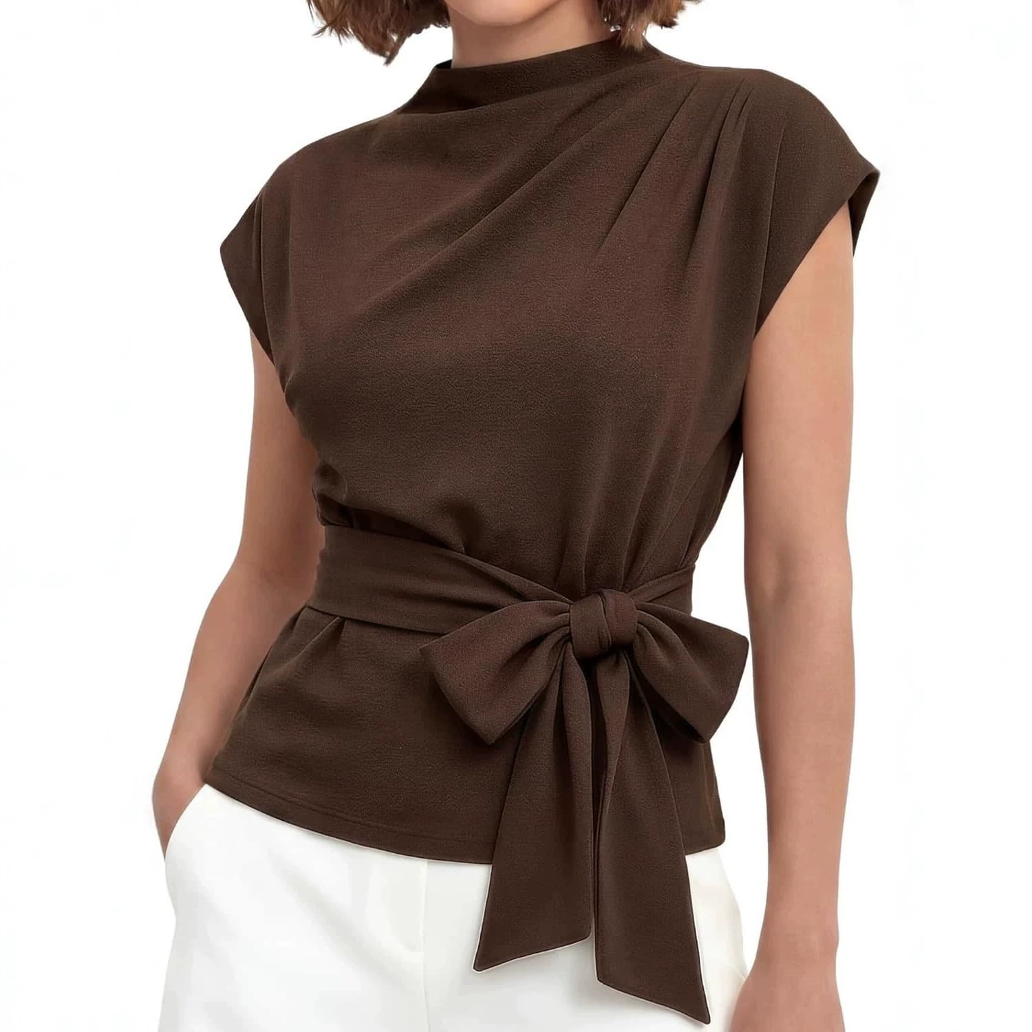 2026 European and American fashion fashion simple half turtleneck short-sleeved shirt versatile tunic top