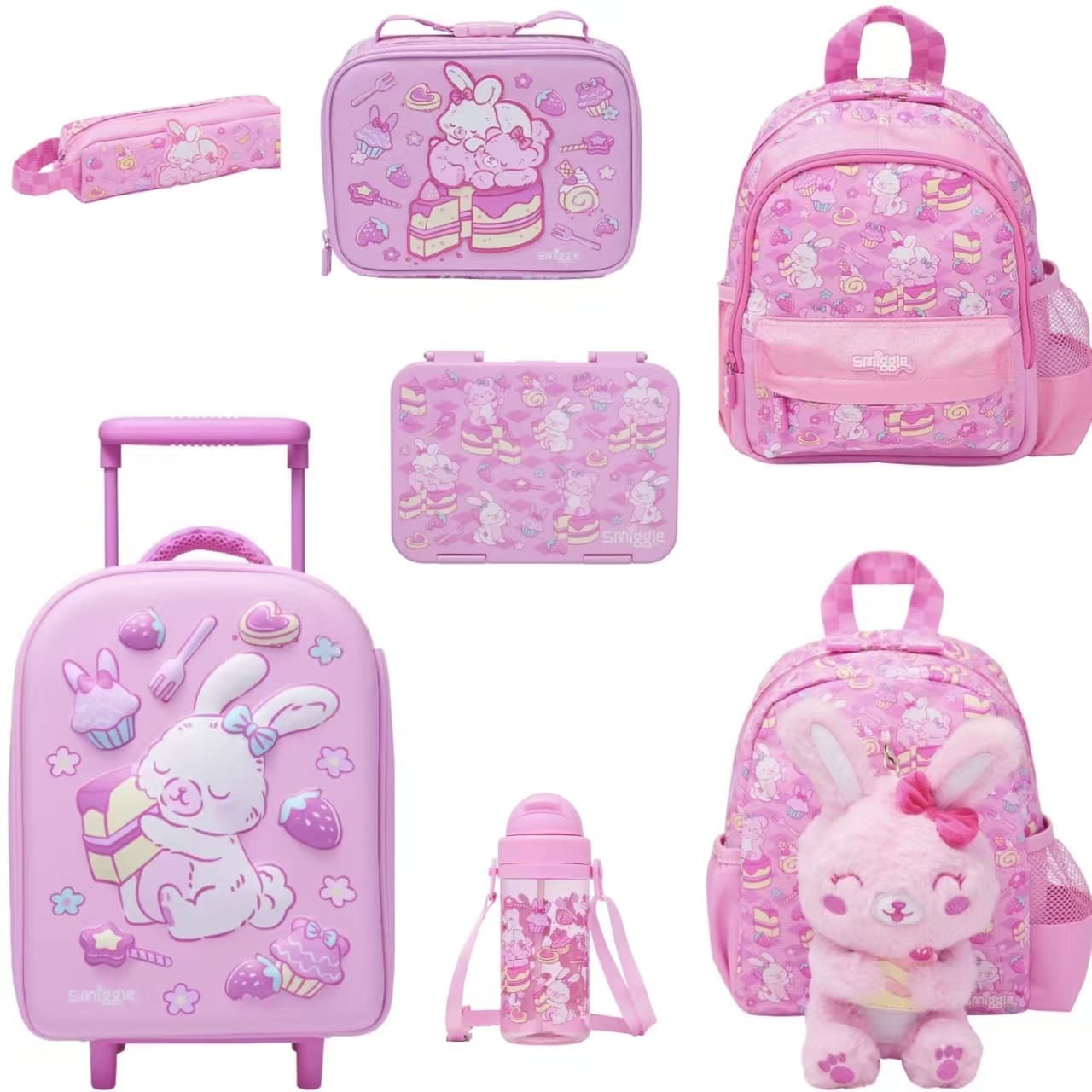 Australian Smiggle School Bag Kindergarten Baby Cartoon Cute Backpack Suitcase Cake Rabbit Set Series