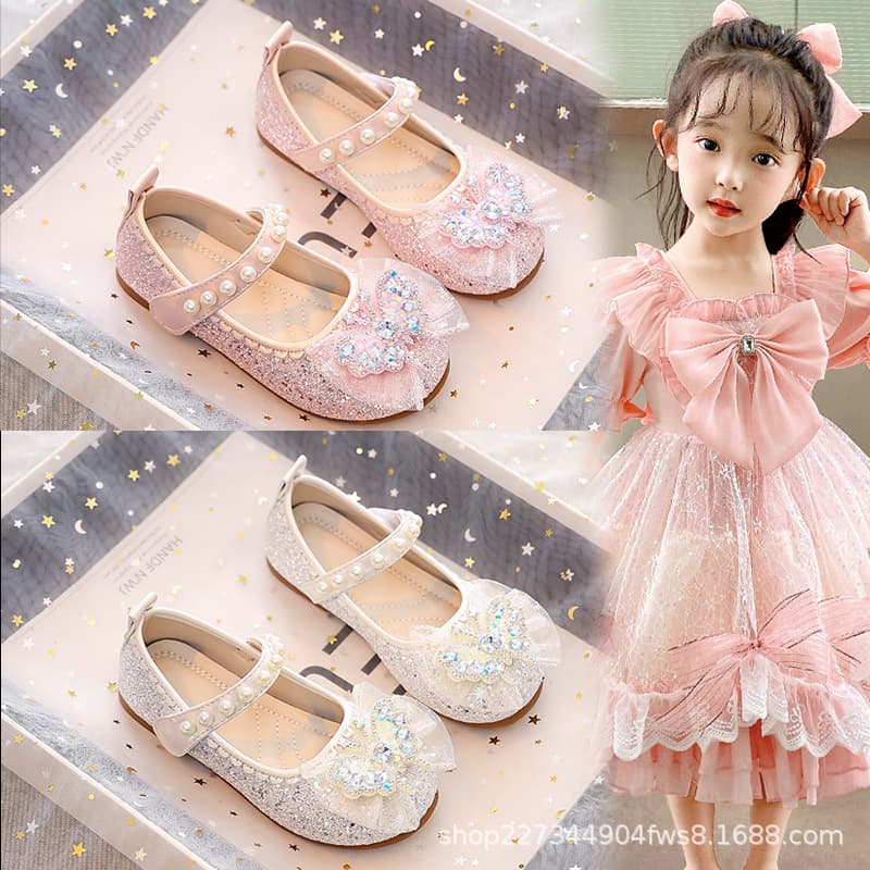 Girls Princess Shoes 2025 Spring Autumn New Crystal Shoes Soft Sole Children's Shoes Single Shoes Little Girl Leather Shoes Performance Shoes