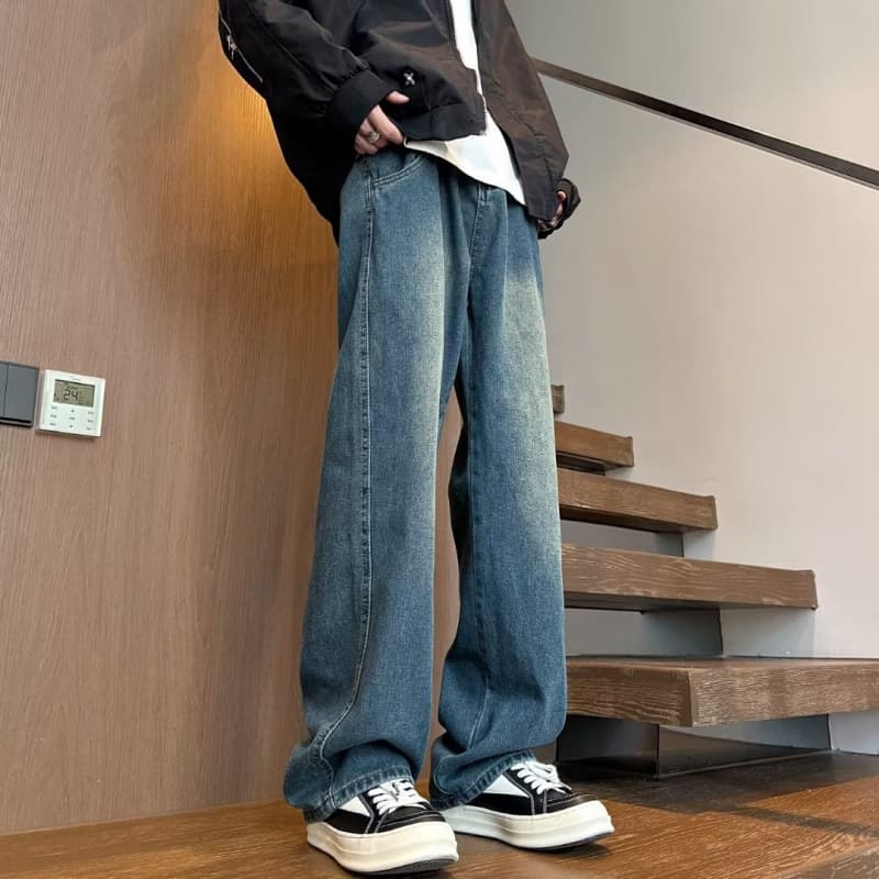Men's Jeans New Autumn Winter Wide Leg Pants Hong Kong Style Trendy Loose Straight Leg Pants Unisex Fashion Simple