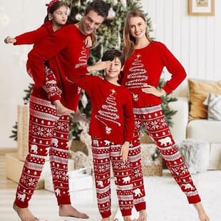 Amazon Christmas Family Pajama Set Matching Christmas Tree Print Homewear Family Suit Autumn and Winter Pajamas