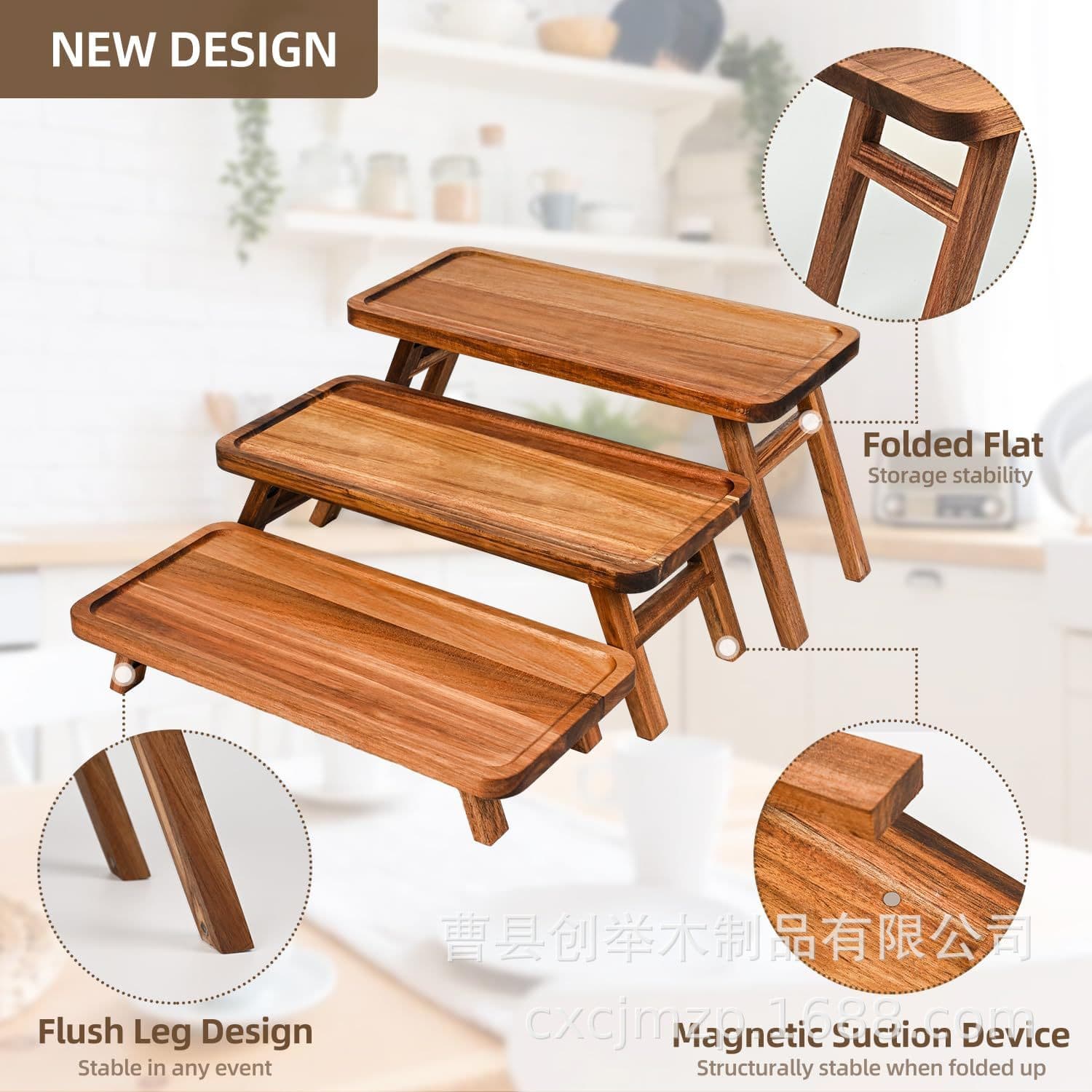 Wooden Tray Home Creative Three-Tier Step Food Dessert Snack Dried Fruit Storage Display Plate