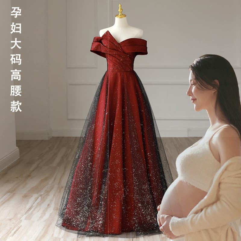 Plus Size Wedding Guest Dress for Women, Slimming Maternity Dress with Empire Waist, Elegant One-Shoulder Bride Gown for Engagement Ceremony