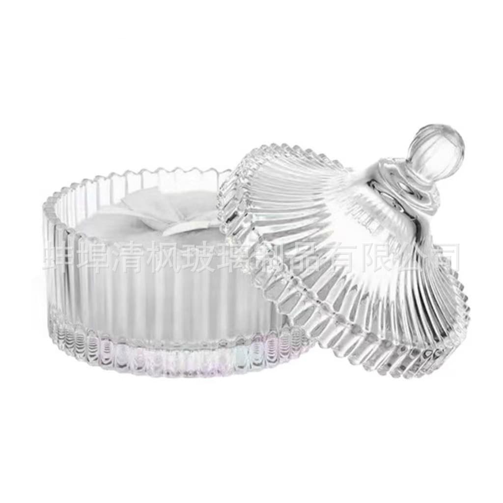 Korean-style Glass Storage Jar with Lid, Bow Design Powder Puff Container, Talcum Powder Puff Box, Cosmetic Puff Organizer